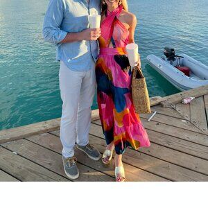 Oliphant Dress Womens XXS Cross Front Maxi Basel Pink Blue Basel